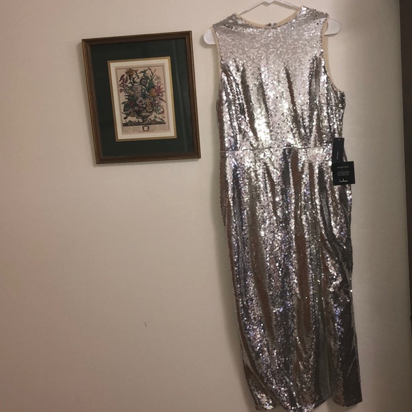 Silver sequin midi dress with side slit - Picture 2 of 5